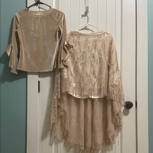 Joyfolie Shimmering Gold Top size 12 and Hi/Low sequined skirt size 10.